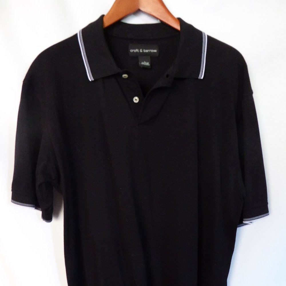 CROFT & BARROW BLACK WITH WHITE TRIM POLO SHIRT (PRE-OWNED) L